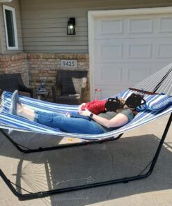 Sunnydaze Universal Heavy-Duty Steel Hammock Stand - 550-Pound Capacity - Fits Hammocks 9 to 14 Feet Long - Black 34 81Q7gLeqMwL