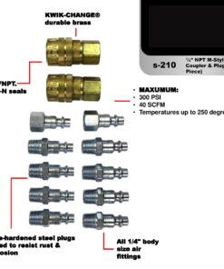 Milton (S-210) 1/4" NPT M-Style Coupler and Plug Kit, (12-Piece) 26 81QD1a2UM2L