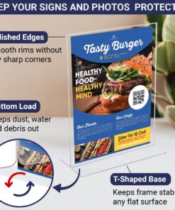 Acrylic Sign Holder 8.5 x 11 - T-Shape Double Sided Acrylic Table Signs Stand with Wide Base, Plastic Sign Holder for Table Top Signs and Acrylic Table Signs, Menu Holder, Paper Display Stand (6 Pack) 8.5x11 - Vertical - 6 Pack 16 81QDDy2BDHL