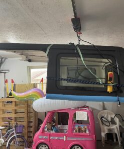 Partsam 440Lbs Lift Electric Hoist Crane Remote Control Power System, 110V Electric Hoist Zinc-Plated Steel Wire Overhead Crane Garage Ceiling Pulley Winch w/Straps (w/Emergency Stop Switch) 41 81QFNZDTWVL