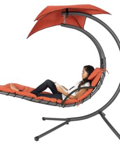 Best Choice Products Outdoor Hanging Curved Steel Chaise Lounge Chair Swing w/Built-in Pillow and Removable Canopy, Orange 30 81QFiZ4hvNL