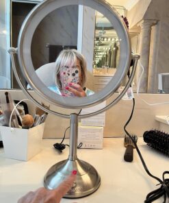 VESAUR 10" Extra Large and 17" Tall Lighted Makeup Mirror, 1X/5X Magnifying Vanity Mirror with 3 Colors Dimmable, 52 Premium LED Lights, 360° Rotation Table Mirror 2 Power Supply, Pearl Nickel XX-Large 41 81QJdd 6AxL