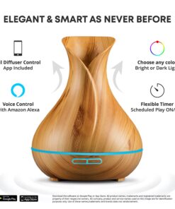 Smart WiFi Wireless Essential Oil Aromatherapy Diffuser - Works with Alexa & Google Home – Phone App & Voice Control - 400ml Ultrasonic Diffuser & Humidifier - Create Schedules - LED & Timer Settings Light Brown 16 81QKM5Yq9vL