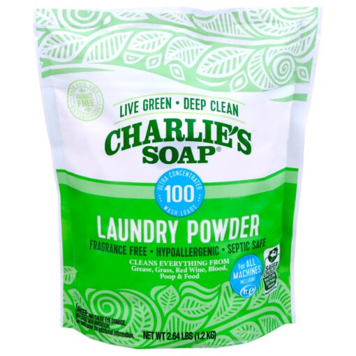 Charlie’s Soap Laundry Powder (100 Loads, 1 Pack) Fragrance Free Hypoallergenic Plant Based Deep Cleaning Laundry Powder – Biodegradable Eco Friendly Sustainable Laundry Detergent 100 Load (2.64 lb)