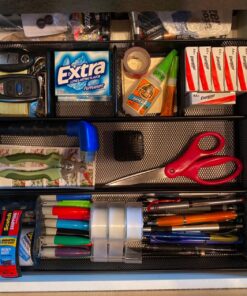 Amazon Basics Desk Drawer Organizer for Office and Home, Metal Mesh, 6 Compartments, Black 1 17 81QQ8ckV9OL