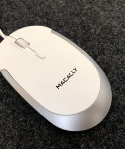 Macally Silent Wired Mouse - Slim & Compact USB Mouse for Apple Mac or Windows PC Laptop/Desktop - Designed with Optical Sensor & DPI Switch - Simple & Comfortable Wired Computer Mouse (White) White with Silver Trim 45 81QQBYYeX L
