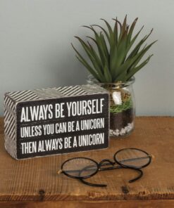 Primitives by Kathy Chevron Trimmed Box Sign,Wood, Paper, 3" x 5", Be A Unicorn 1 16 81QSUljS4cL