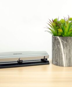 Bostitch Office Premium 3 Hole Punch, 12 Sheet Capacity, Metal, Rubber Base, Easy-Clean Tray, Silver 33 81QYSmY9WL