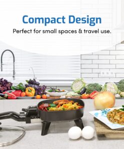 Alternative view of Elite Gourmet EFS-400 Personal Stir Fry Griddle Pan, Rapid Heat Up, 600 Watts Non-stick Electric Skillet with Tempered Glass Lid, Size 7" x 7"