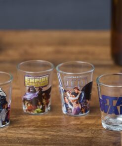 Silver Buffalo Star Wars Original Trilogy: A New Hope, Empire Strikes Back, Return of the Jedi - 4 Pack Mini Glasses Featuring Yoda, Luke, Darth Vader, Han Solo, Chewbacca, Princess Leia, Ewok, 1.5oz 1.5oz Original Trilogy 29 81Qfk6L8pIS