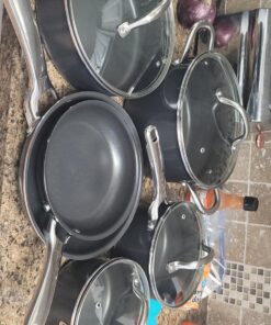 Induction Cookware 10 Piece, Fadware Pots and Pans Set Nonstick, Oven & Dishwasher Safe Cookware, Kitchen Cooking Pan Set with Glass Lids, Includes Frying Pans, Saute Pan, Saucepans & Stockpot, Black 20 81QfvhFBZYL