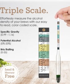 Brewer's Elite Hydrometer & Plastic Test Jar - for Home Brew Beer, Wine, Mead and Kombucha - Deluxe Triple Scale Set, Hardcase and Cloth - Specific Gravity ABV Tester Hydrometer & Plastic Test Jar Kit 28 81QgTKCWqsL