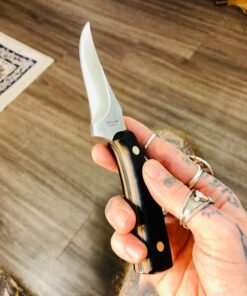 Old Timer 152OT Sharpfinger 7.1in S.S. Full Tang Knife with 3.3in Clip Point Skinner Fixed Blade, Black Sawcut Handle, and Leather Belt Sheath for Hunting, Camping, Skinning, EDC, and Outdoors 59 81QgoBl7fL