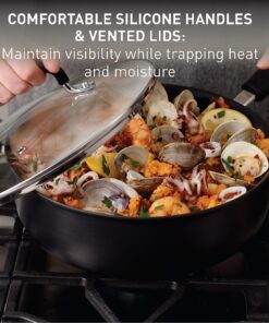 T-fal Ultimate Hard Anodized Nonstick Cookware Set 17 Piece Oven Safe 400F, Lid Safe 350F Pots and Pans, Dishwasher Safe Black 17-Piece 30 81Qi8JjfCkL