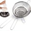 Fine Mesh Strainer – Set of 3 – Stainless Steel Sieve with Nut Milk Bag – Use for Tea, Flour, Pasta, Rice, Food, Kitchen, Oil – 5 Recipes eBooks (Silver) Silver