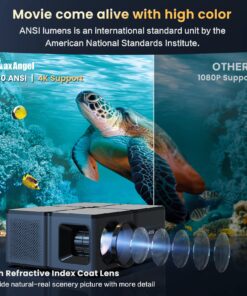 Projector wtih WiFi and Bluetooth 4K Supported - 680ANSI Outdoor Movie Native 1080P Projector with 300" Display & Zoom, MaxAngel Portable Home Theater Video Projector for Phone,TV Stick, PS5, Laptop black 24 81QknseRmbL