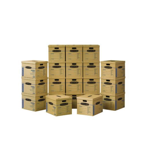 Bankers Box SmoothMove Classic Tape-Free Moving Boxes, Medium Storage Boxes With Lids and Easy Carry Handles, 18 x 15 x 14 In, 20 Pack (8817202)