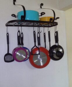 Vdomus Wall Mounted Pot and Pan Rack for Kitchen, Cookware Hanging rack with 10 Hooks Included, Hanging Pan Organizer, Black 24 x 10 Inches 44 81QmA2MiaqL