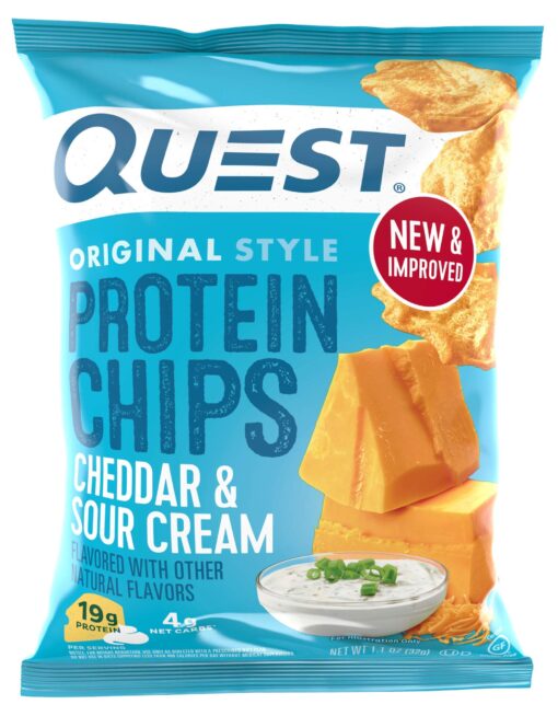 Quest Nutrition Cheddar & Sour Cream Protein Chips, Low Carb, Gluten Free, Potato Free, Baked, Pack of 8 1.7 Ounce (Pack of 8)