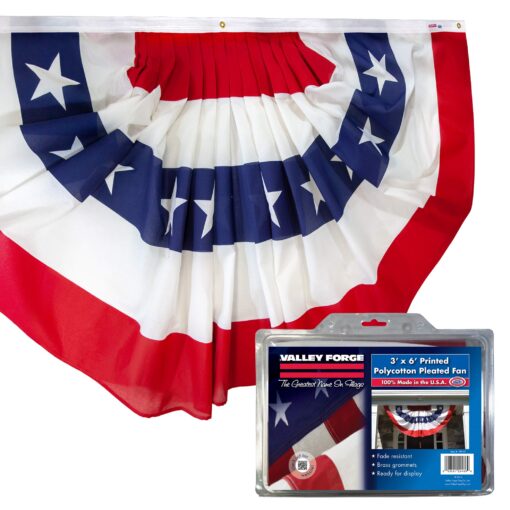 American Fan Flag - 100% Made in the USA - 3' x 6' ft - Stars and Stripes Bunting with Canvas Header - Polycotton Sentinel with Brass Grommets - Great for Gardens, Homes and Patios - By Valley Forge Flag 3' x 6' Single Pack