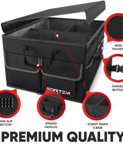 Alternative view of FORTEM Car Storage Organizer, Collapsible Multi Compartment SUV Trunk Organizer, Non Slip Bottom, Adjustable Securing Straps, Foldable Cover (Black, Standard Size) Black