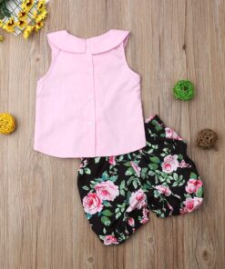 3PC Baby Girl Feather Vest Tops+Golden Dots Tassels Short Pants+Bowknot Headband 0-6 Months Floral&pink 13 81Qp5qOil7L