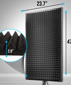 Pyle PSiP24 Acoustic Isolation Absorber Shield Sound Wall Panel Studio Foam and Dampening Wedge with Height Adjustable Stand,Charcoal Gray Single Pack 9 81Qqiwb3RTL
