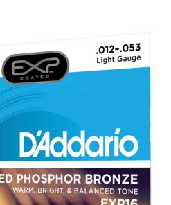 D’Addario EXP16 Coated Phosphor Bronze Acoustic Guitar Strings, Light, 12-53 – Offers a Warm, Bright and Well-Balanced Acoustic Tone and 4x Longer Life - With NY Steel for Strength and Pitch Stability 1-Pack 15 81Qs2diY1CL