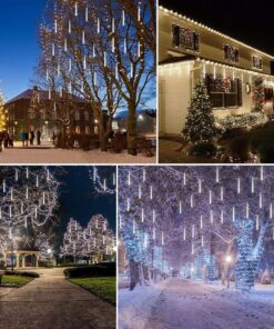 Adecorty Christmas Lights Outdoor, Meteor Shower Lights 12 inch 8 Tubes Snow Falling Rain Cascading Icicle Lights for Xmas Tree, Christmas Decorations Outdoor, Luces de Navidad para Exterior (White) 12 in White 19 81QtJ99wBBL