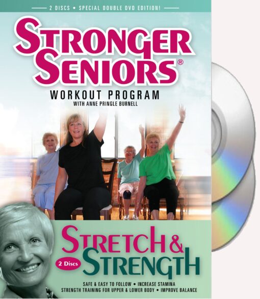 Stronger Seniors® Stretch and Strength Chair Exercise Program- Stretching, Aerobics, Strength Training, and Balance. Improve flexibility, muscle and bone strength, circulation, heart health, and stability. Developed by Anne Pringle Burnell