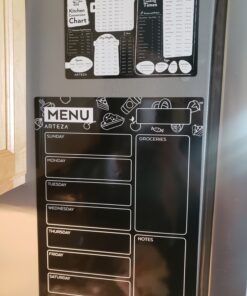 Arteza Dry Erase Magnetic Chalkboard Menu Planner Set (16" x 12" Black Dry Erase Board, 9" x 6" Kitchen Conversion Chart, 12 Colorful fine tip Markers, Microfiber Sponge, Spray Bottle) 16 x 12 Inches 28 81QwhLwB3L
