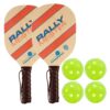 Pickleball Paddle | Rally Meister Beginner Pickle Ball Paddle | Wood Paddle with Comfort Cushion Grip & Safety Strap | USAPA Approved | Lightweight and Durable | Great Fun for All Ages 7 x 15.5" With Green Pickleballs 89 81R 93XFHEL