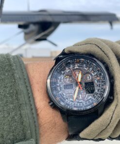 Citizen Men's Promaster Navihawk A-T Eco-Drive Pilot Watch, Atomic Timekeeping, Chronograph, Power Reserve Indicator, Luminous Hands and Markers, Anti-Reflective Crystal Black Rubber Strap 36 81R bORg5AL