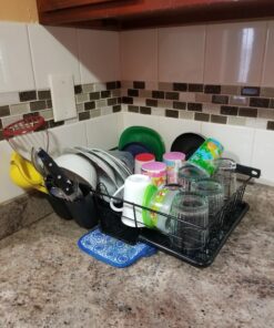 Dish Drying Rack (Black) | By Home Basics | Dish Drainers For Kitchen Counter | With Sloping Tray and Utensil Holder | Big Dish Drying Rack 27 81R6yYIpz1L
