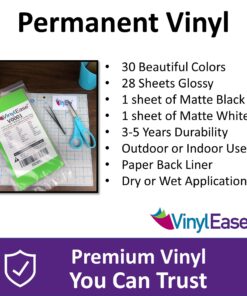 Vinyl Ease 30 Sheets 6" x 12" Assorted Colors Gloss Permanent Adhesive Vinyl for Cricut, Silhouette, Pazzles, Craft ROBO, QuicKutz, Craft Cutters, Die Cutters, Sign Plotters - V0001 35 81R91CXPgL