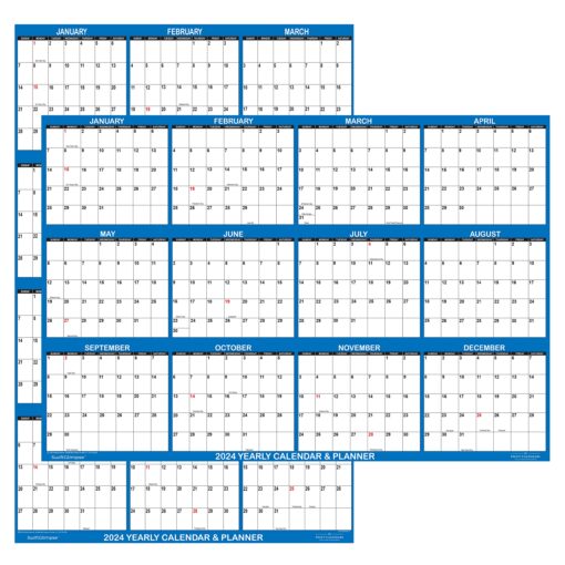 24" x 36" SwiftGlimpse 2024 Wall Calendar Erasable Large Wet & Dry Erase Laminated 12 Month Annual Yearly Wall Planner, Reversible, Horizontal/Vertical, Navy