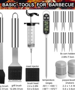 grilljoy 24PCS BBQ Grill Tools Set with Meat Thermometer and Injector - Extra Thick Stainless Steel Spatula, Fork& Tongs - Complete BBQ Accessories in Aluminum Case - Perfect Grill Gifts for Men SILVER 11 81RE lruT4L