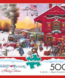 Alternative view of Buffalo Games - Charles Wysocki - Whistle Stop Christmas - 500 Piece Jigsaw Puzzle Red, Violet, Green, 21.25"L X 15"W