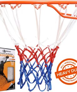 Basketball Net Replacement | Red White and Blue All-Weather Thick Heavy Duty | 12 Loop Net Fits Standard Hoops for Indoor and Outdoor Rims Net with Bonus Ball Pump 11 81REpcgQSML