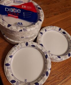 Dixie Ultra Paper Plates, 10 1/16 inch, Dinner Size Printed Disposable Plate, 172 Count (4 Packs of 43 Plates), Packaging and Design May Vary, Blue,White 33 81RHDSkJUJL