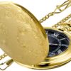 Realpoo Both Sides Gold Carved Flower Quartz Pocket Watch Quartz Movement, Quartz Pocket Watches with Chain Clip for Men-Gold 17 81RI94qrJiL