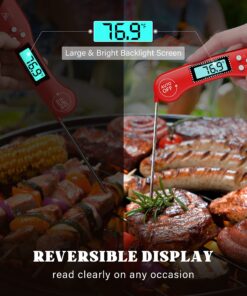 DOQAUS Digital Meat Thermometer, Instant Read Food Thermometer for Cooking, Kitchen Probe with Backlit & Reversible Display, Cooking Temperature Turkey Grill BBQ Candy Light Red 4.6'' Probe 19 81RKcFPo 5L 1