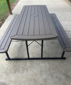 COSCO Outdoor Living 6 ft. Folding Picnic Table, Taupe Wood Grain with Brown Legs 32 81RMLAbTdHL