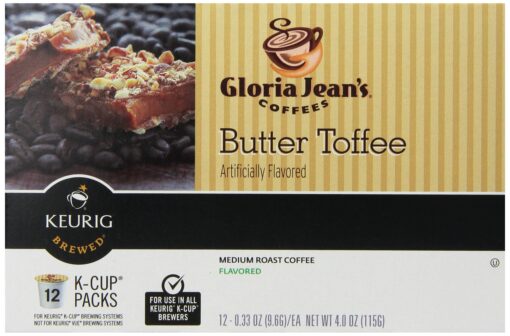 Gloria Jean's Coffees Butter Toffee, Single-Serve Keurig K-Cup Pods, Flavored Medium Roast Coffee, 72 Count