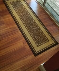 Ottomanson Machine Washable Bordered Design Non-Slip Rubberback 2x5 Traditional Runner Rug for Hallway, Kitchen, Bedroom, Entryway, 20" x 59", Brown Border Dark Brown Runner - 20" x 59" 25 81RORYjzNL