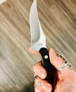 Old Timer 152OT Sharpfinger 7.1in S.S. Full Tang Knife with 3.3in Clip Point Skinner Fixed Blade, Black Sawcut Handle, and Leather Belt Sheath for Hunting, Camping, Skinning, EDC, and Outdoors 60 81ROswy9IVL