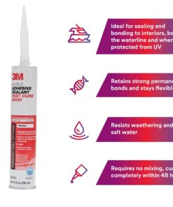 3M Marine Adhesive Sealant Fast Cure 5200 (06520) Permanent Bonding and Sealing for Boats and RVs Above and Below the Waterline Waterproof Repair, White, 10 fl oz Cartridge 10 fl.oz cartridge 5200FC 10 81RQHYxqzxS