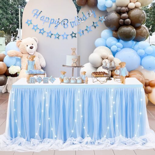 Baby Blue Tulle Table Skirt for Birthday Party Baby Shower,6FT LED Tutu Table Skirts for Rectangle or Round Tables L6(ft)*H 30in Baby Blue