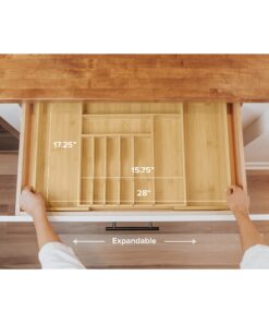 Alternative view of KitchenEdge Premium Silverware, Flatware and Utensil Organizer for Kitchen Drawers, Expandable to 28 Inches Wide, 10 Compartments, 100% Bamboo From 16" to 28" wide Natural Bamboo