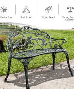 Giantex Outdoor Garden Bench Iron Patio Benches for Outdoors, Porch Bench Chair with Curved Legs Cast Aluminum Rose Antique Style, Green Antique Green 18 81RdmnJf1EL